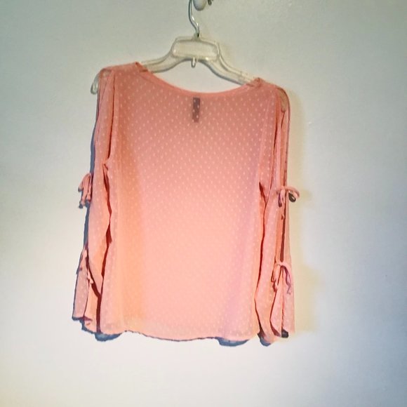 Up All Night Pink Clip Dot Blouse With Cut Out Sleeves - Picture 7 of 10